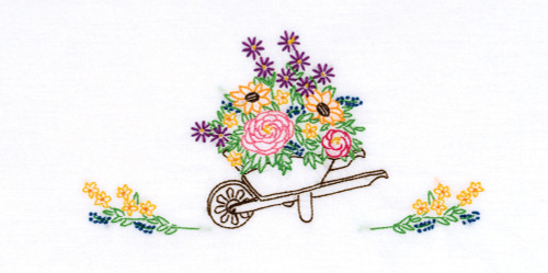 Jack Dempsey Stamped Pillowcases W/White Perle Edge 2/Pkg-Wheelbarrow Of Flowers - 5A002MHT-1GNYR