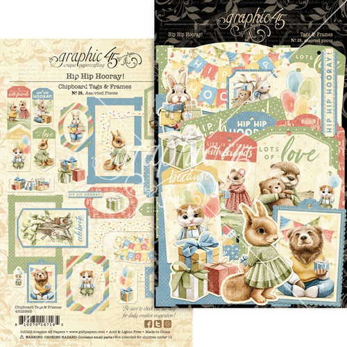 Graphic 45 Die-Cut Assortment-Tags & Frames, Hip Hip Hooray - 5A002N52-1GPLH - 810070167165