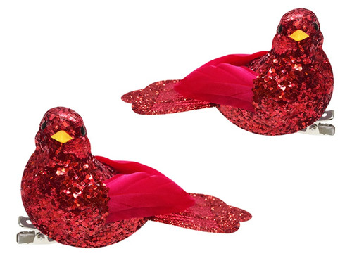 Craft Dcor Essentials Cardinals W/Gator Clip 3" 2/Pkg -Glitter Red - 5A002LTY-1GNJD