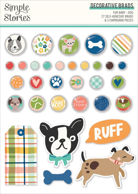 Fur Baby Dog - Decorative Brads-27 Brads, 5 Chipboard - 5A002N2X-1GPH3 - 810150776133