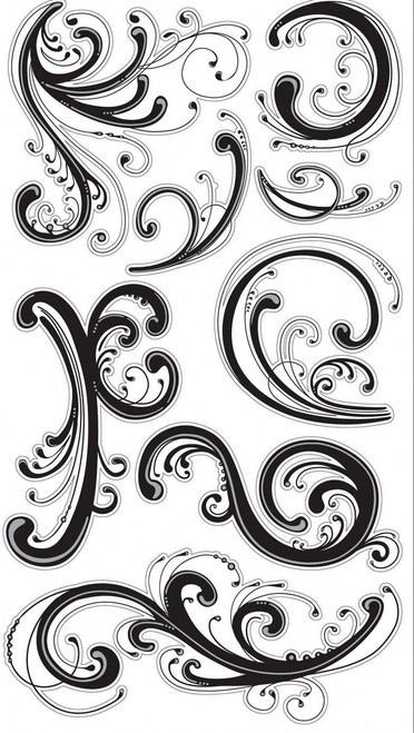 6 Pack - Sticko Stickers-Dainty Black Flourishes - SPLFB54 - 015586745542