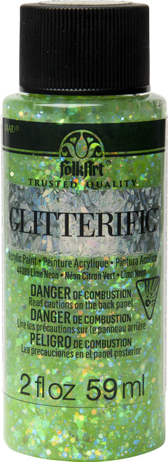 3 Pack - FolkArt Glitterific Neon Glitter Paint 2oz-Neon Lime - GLN-44389 - 028995443893