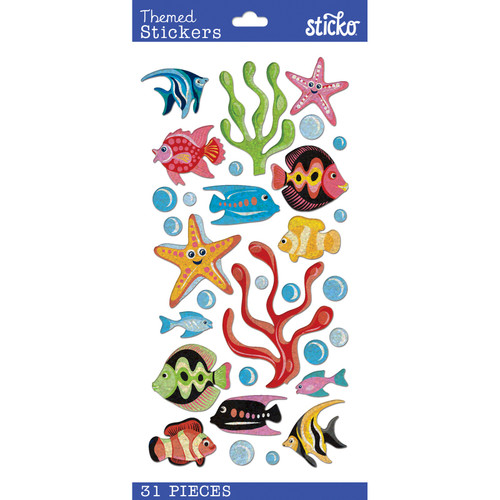 12 Pack - Sticko Themed Stickers-Vellum Tropical Fish - E5238228 - 015586794007