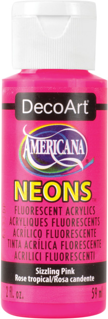 6 Pack - DecoArt Americana Neons Fluorescent Acrylic Paint 2oz-Sizzling Pink - DHS-3 - 016455603307