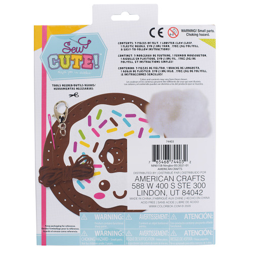 6 Pack - Colorbok Sew Cute! Felt Backpack Clip Kit-Donut - 74403