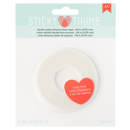 Sticky Thumb Double-Sided Foam Tape 3.94 Yards-White, 0.125"X1mm - 60000305 - 633356618935