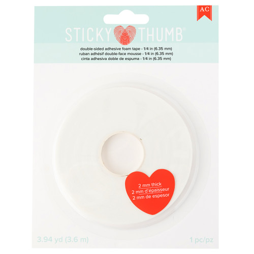 Sticky Thumb Double-Sided Foam Tape 3.94 Yards-White, 0.25"X2mm - 60000297 - 633356618850