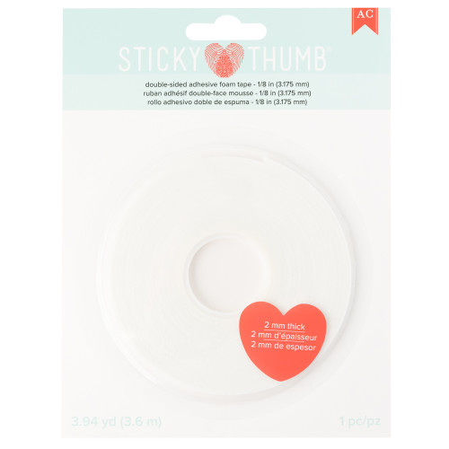 Sticky Thumb Double-Sided Foam Tape 3.94 Yards-White, 0.125"X2mm - 60000296 - 633356618843