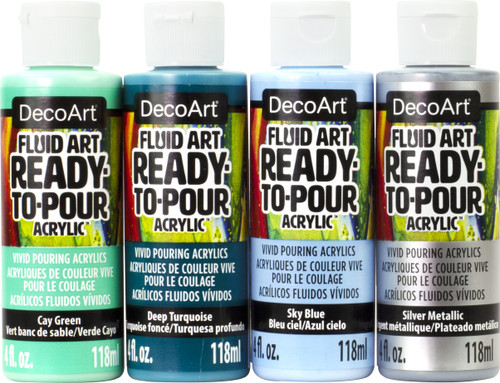 Decoart Fluidart Paint Pouring Value Pack 4/Pkg-Silver Seas - DASK657 Decoart Fluidart Paint Pouring Value Pack 4/Pkg-Silver Seas - DASK657