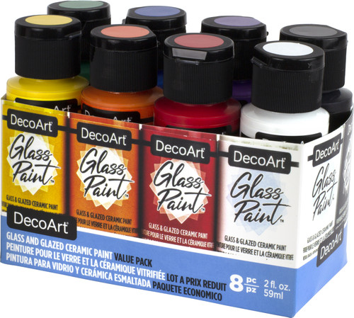DecoArt Glass Paint Value Pack 8/Pkg-Primary / Basics - DASK586 - 766218125279