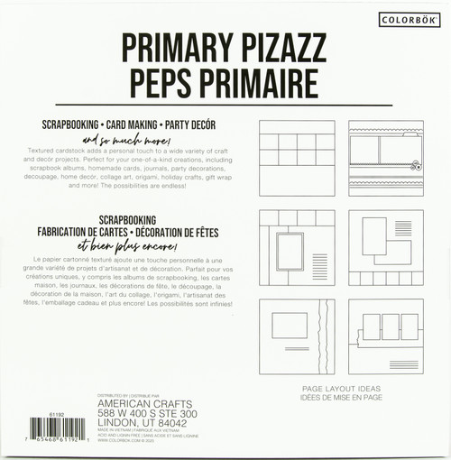Colorbok Textured Cardstock Pad 12"X12" 30/Pkg-Primary Pizazz 61192
