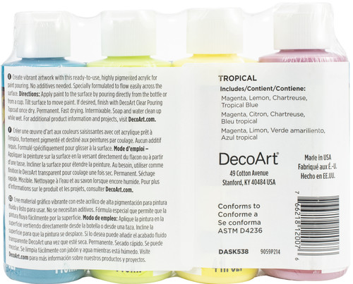DecoArt FluidArt Paint Pouring Value Pack 4/Pkg-Tropical - DASK538