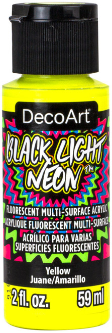 DecoArt Black Light Neon Acrylic Paint 2oz-Yellow - ABLN-03 - 766218118011