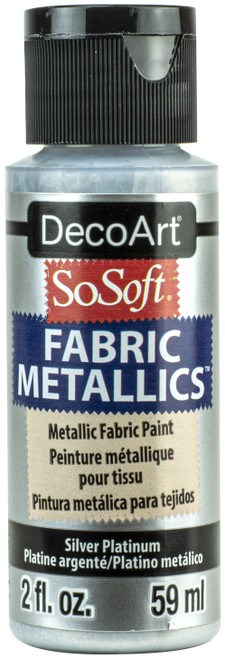 DecoArt SoSoft Fabric Metallics Acrylic Paint 2oz-Silver Platinum - DSM2OZ-02 - 766218116703