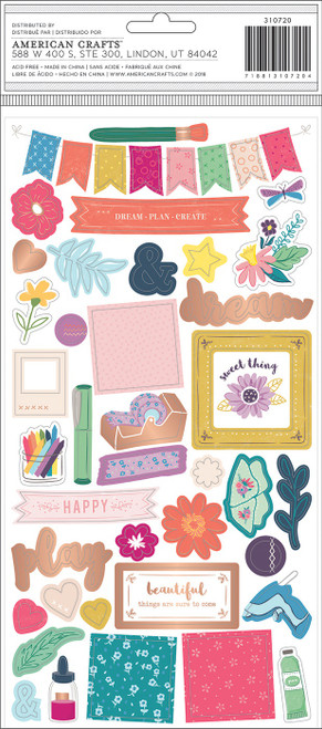 Paige Evans Whimsical Thickers Stickers 5.5"X11" 89/Pkg-Icons, Chipboard W/Copper Foil 310720