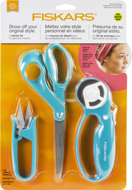 Fiskars Garment Sewing Fashion Starter Set 3pcs-Rotary Cutter, Thread Snips & Scissors - 154233 - 020335062313