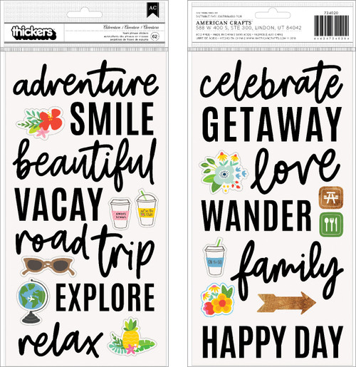 Chasing Adventures Thickers Stickers 5.5"X11" 62/Pkg-Phrase & Icon/Black Foam - 734020