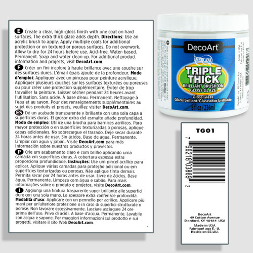 DecoArt Triple Thick Brilliant Brush-On Gloss Glaze-8oz Tub - TG01-36 DecoArt Triple Thick Brilliant Brush-On Gloss Glaze-8oz Tub - TG01-36
