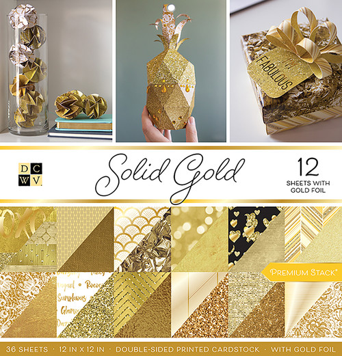 DCWV Double-Sided Cardstock Stack 12"X12" 36/Pkg-Solid Gold, 18 Designs/2 Each - PS005562 - 611356097424