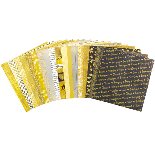 DCWV Double-Sided Cardstock Stack 12"X12" 36/Pkg-Solid Gold, 18 Designs/2 Each - PS005562