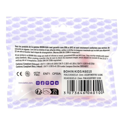 2 Pack - Bohin Round Silicone Beads 9/Pkg-PINK ASSORTMENT 15MM - K6010 2 Pack - Bohin Round Silicone Beads 9/Pkg-PINK ASSORTMENT 15MM - K6010