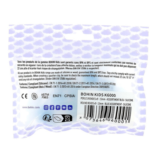 2 Pack - Bohin Round Silicone Beads 9/Pkg-BLUE ASSORTMENT 15MM - K6000 2 Pack - Bohin Round Silicone Beads 9/Pkg-BLUE ASSORTMENT 15MM - K6000