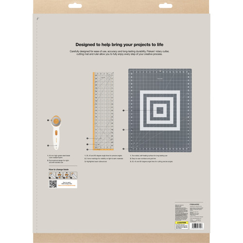 Fiskars Rotary Cutting Set 45mm-45mm Rotary Cutter, Mat & Ruler - 1066159