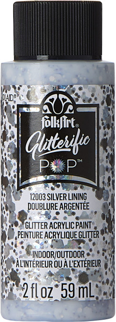 Folkart Glitterific Pop Acrylic Paint 2oz-Silver Lining - FAGP2OZ-12003 - 028995120039