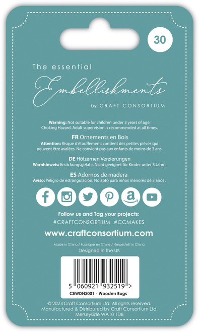 Craft Consortium Laser-Cut Adhesive Wooden Shapes 30/Pkg-Bugs - 5A002W0G-1GWQ4