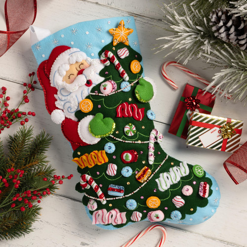 Bucilla Felt Stocking Applique Kit 18" Long-Santa's Candy Cane Christmas - 5A002W1T-1GWQX