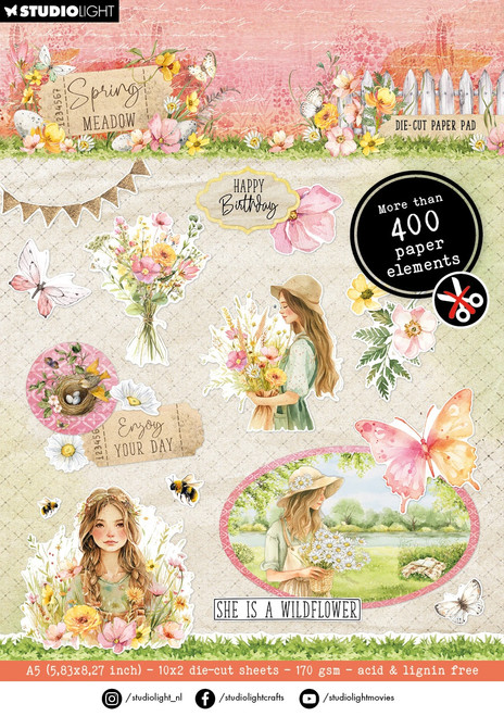 Spring Meadow Die-Cut Paper Pad 5.9"X8.25" 20/Pkg-Nr. 268 Elements - 5A002M03-1GNMY - 8713943156742