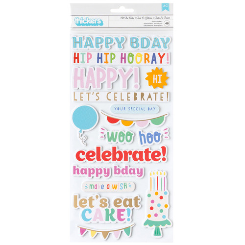 3 Pack - Pebbles All The Cake Thickers Stickers 48/Pkg-Phrases W/Gold Foil - PB022074 - 765468060668