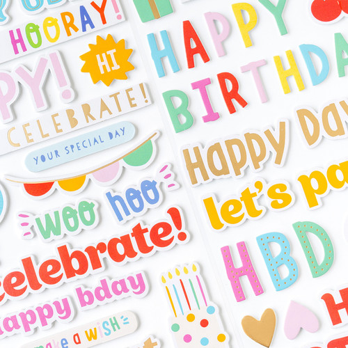 3 Pack - Pebbles All The Cake Thickers Stickers 48/Pkg-Phrases W/Gold Foil - PB022074