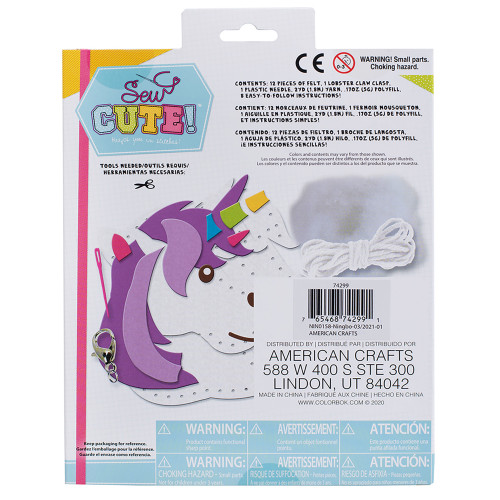 Colorbok Sew Cute! Felt Backpack Clip Kit-Unicorn - 74299