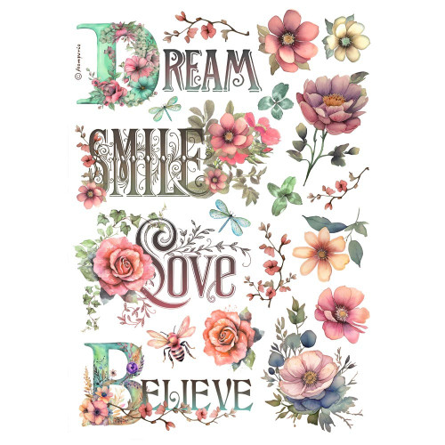 Stamperia Assorted Rice Paper A4-Dream, Smile, Love, Believe - 5A002MBT-1GNT5 - 5993110040996