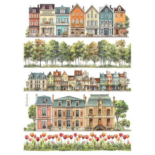 Stamperia Assorted Rice Paper A4-Houses - 5A002MBN-1GNSB - 5993110040965
