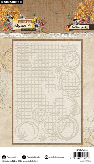 Hazel Eaton Sweet Bee Memories Embossing Folder-Nr. 30, Coffee Grid - 5A002W3R-1GWS9
