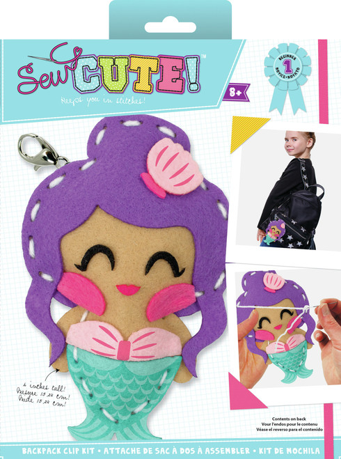 3 Pack - Colorbok Sew Cute! Felt Backpack Clip Kit-Mermaid - SCMINI-74300 - 765468743004