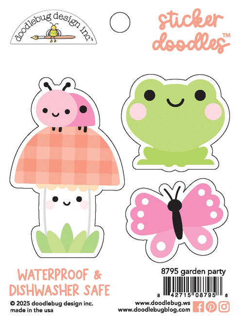 Doodlebug Water Bottle Sticker Doodles-Garden Party, Butterfly Kisses - 5A002X8D-1GY50 - 842715087958