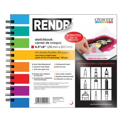 Rendr No Show Thru Wire Bound Perforated Sketchbook-8.5"x8", 40 Sheets - 5A002W9S-1GX2D - 093924200243