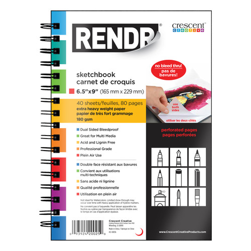 Rendr No Show Thru Wire Bound Perforated Sketchbook-6.5"x9", 40 Sheets - 5A002W9T-1GX2F - 093924200250