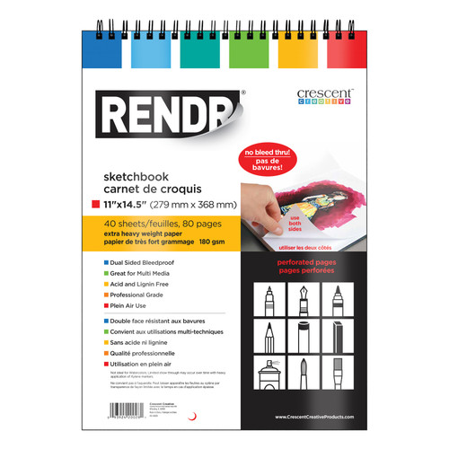 Rendr No Show Thru Wire Bound Perforated Sketchbook-11"x14", 40 Sheets - 5A002W9X-1GX2J - 093924200281