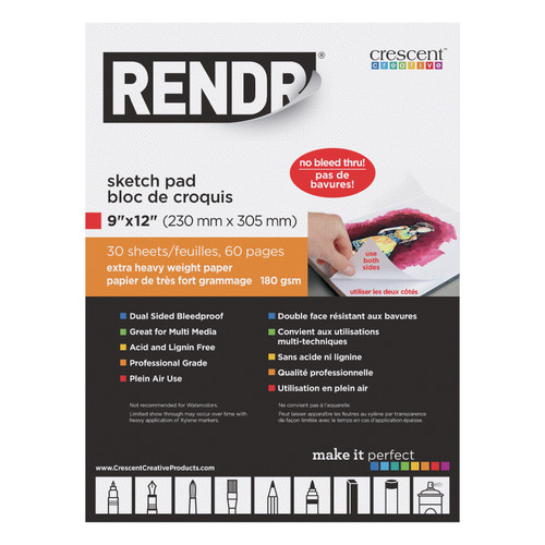 Rendr No Show Thru Drawing Pad-9"x12", 30 Sheets - 5A002WB2-1GX2P - 093924200625