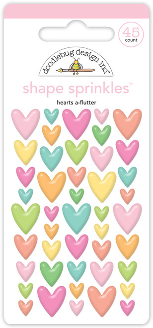 Doodlebug Sprinkles Adhesive Glossy Enamel Shapes-Hearts A-Flutter, 45/Pkg - 5A002X7C-1GY53 - 842715087750