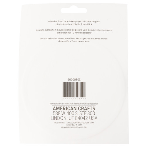 Sticky Thumb Double-Sided Foam Tape 3.94 Yards-White, 2"X2mm - 60000303