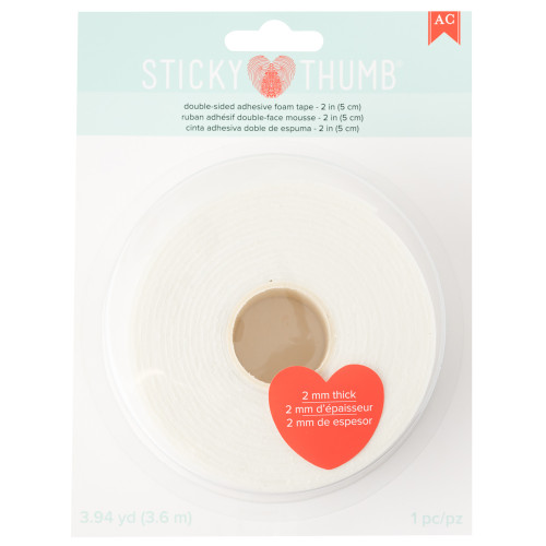 3 Pack - Sticky Thumb Double-Sided Foam Tape 3.94 Yards-White, 2"X2mm - 60000303 - 633356618911