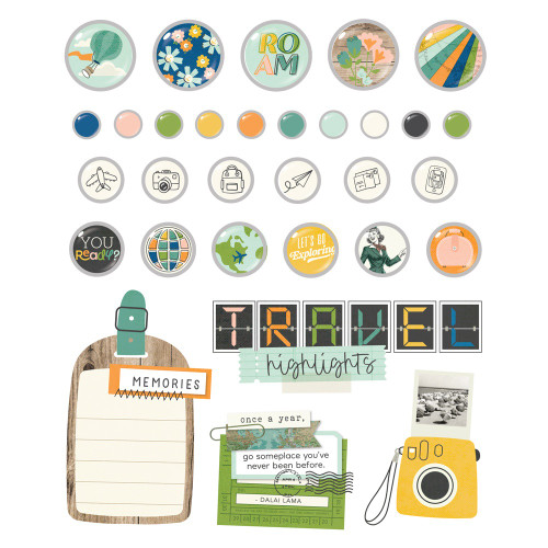 3 Pack - Happy Travels Decorative Brads-27 Brads, 4 Chipboard - 5A002WZB-1GXWH