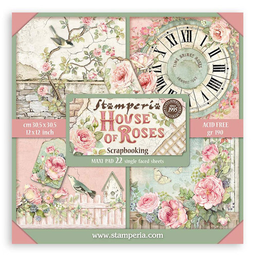 3 Pack Stamperia Single-Sided Paper Pad 12"x12" 22/Pkg-House of Roses 5A002WFK-1GX8F - 5993110042631
