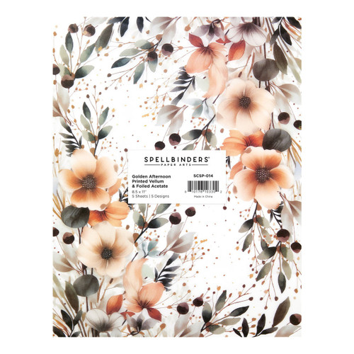 Spellbinders Printed Vellum & Foiled Acetate 8.5"X11" 5/Pkg-Golden Afternoon, Rosie's Studio - 5A002XDV-1GYCQ - 810176103302