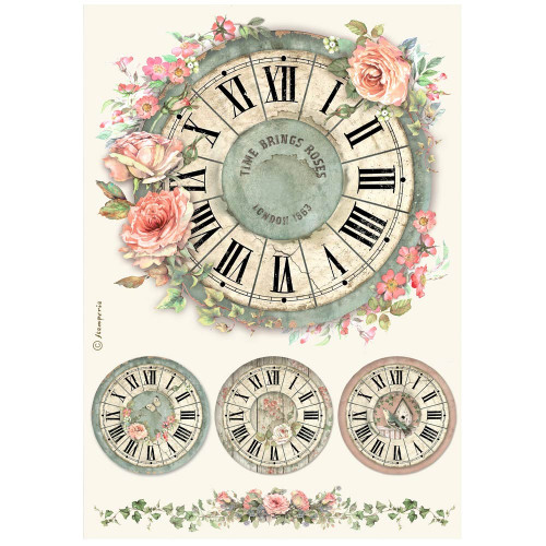 6 Pack - Stamperia Rice Paper Sheet A4-House Roses Clock - 5A002WDP-1GX7C